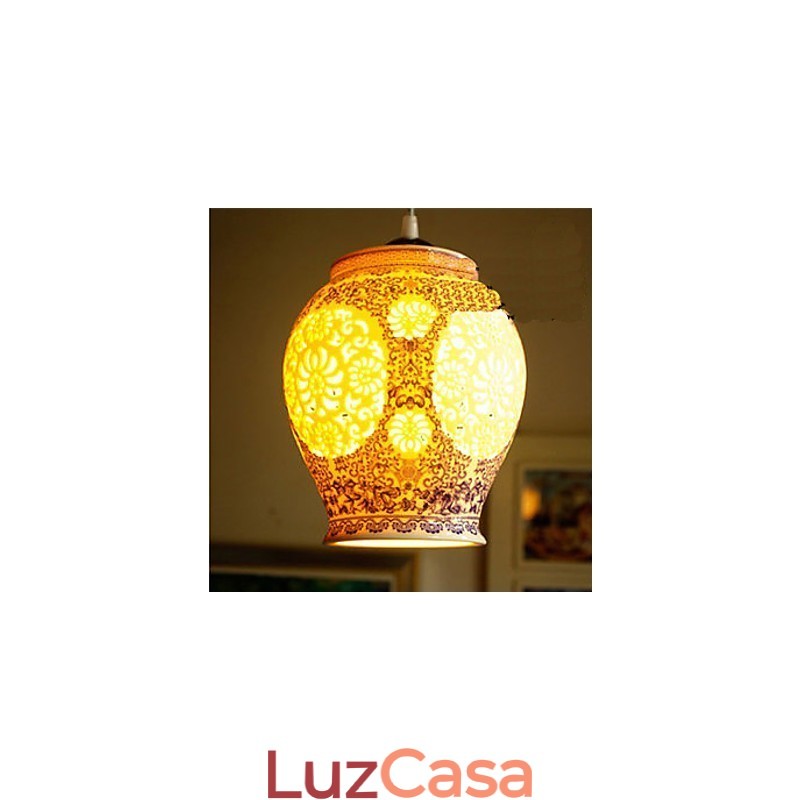 Lâmpada de cerâmica retrô lâmpada escada azul lustre de cabeça única criativo