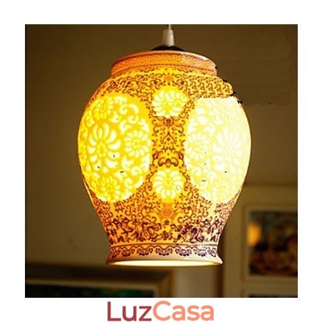 Lâmpada de cerâmica retrô lâmpada escada azul lustre de cabeça única criativo Lâmpada de cerâmica retrô lâmpada escada azul lustre de cabeça única criativo
