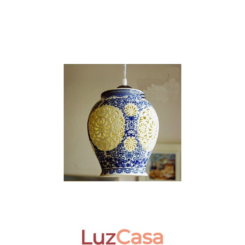 Lâmpada de cerâmica retrô lâmpada escada azul lustre de cabeça única criativo