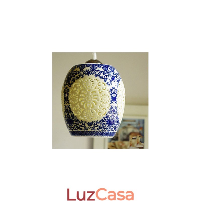 Lâmpada de cerâmica retrô lâmpada escada azul lustre de cabeça única criativo