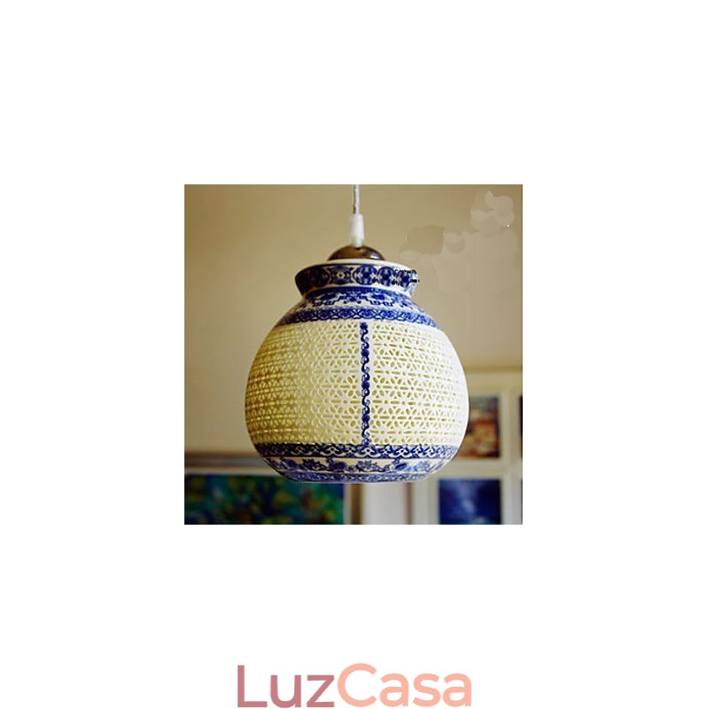 Lâmpada de cerâmica retrô lâmpada escada azul lustre de cabeça única criativo