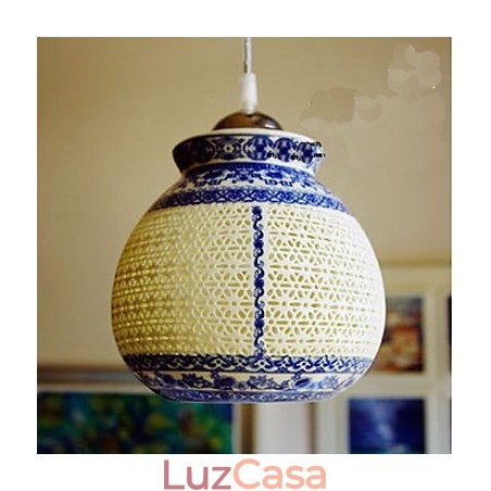 Lâmpada de cerâmica retrô lâmpada escada azul lustre de cabeça única criativo Lâmpada de cerâmica retrô lâmpada escada azul lustre de cabeça única criativo