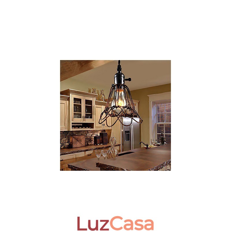 American Country Industrial Wind Lamp Retro Pequeno Lustre Gaiola de Ferro