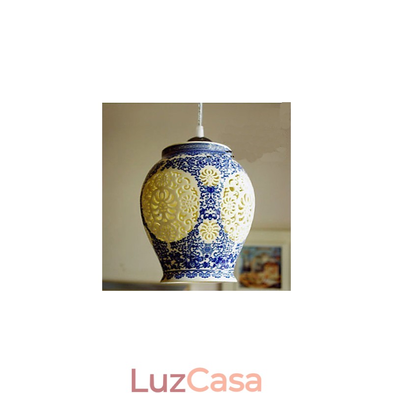 Lâmpada de cerâmica retrô lâmpada escada azul lustre de cabeça única criativo