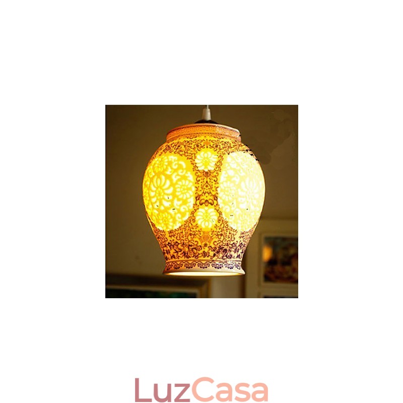 Lâmpada de cerâmica retrô lâmpada escada azul lustre de cabeça única criativo