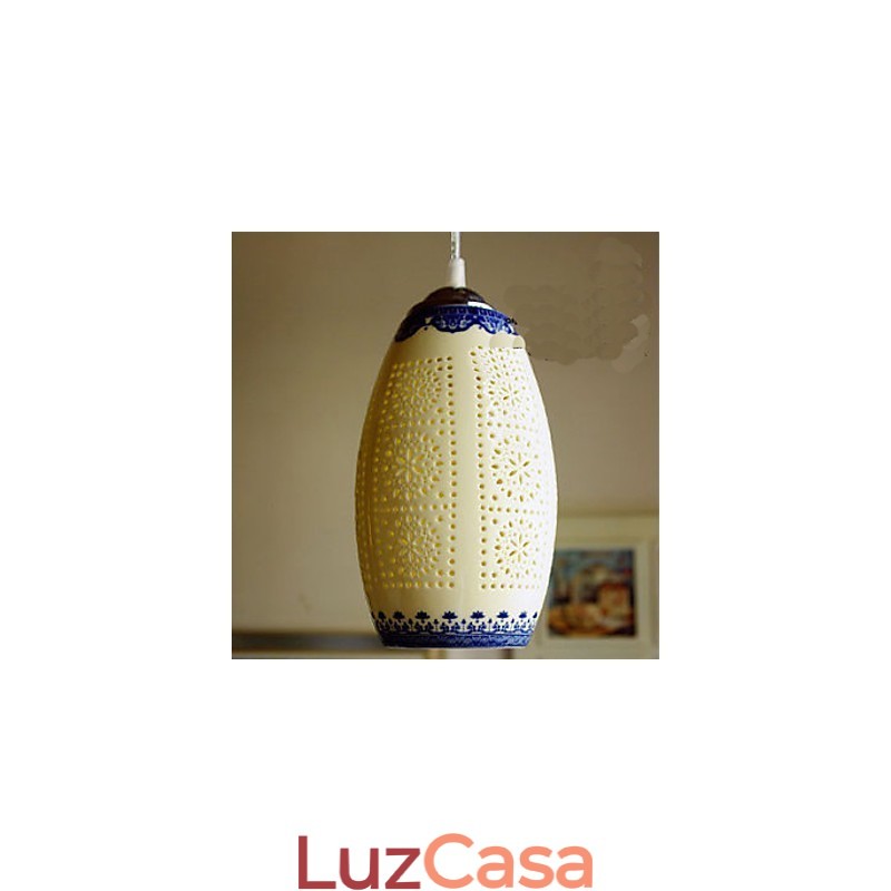 Lâmpada de cerâmica retrô lâmpada escada azul lustre de cabeça única criativo