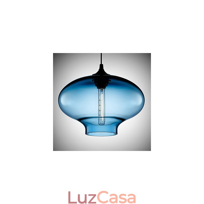 1 Luz Moderna de Vidro Branco e Azul Transparente Pendente Luz