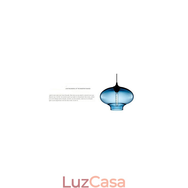 1 Luz Moderna de Vidro Branco e Azul Transparente Pendente Luz