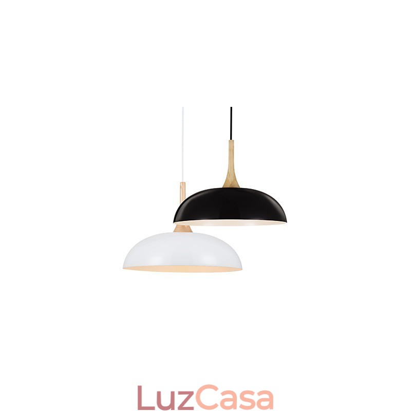 Mini Luminária Pendente Artística 1 Luz Moderna Simplicidade Acabamento Preto Branco Alumínio e Madeira Droplight