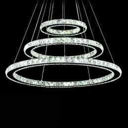 Luminária pendente de cristal regulável, lustre circular moderno, lâmpadas de iluminação, luminárias de teto redondas brancas frias com controle remoto
