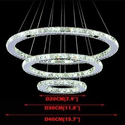 Luminária pendente de cristal regulável, lustre circular moderno, lâmpadas de iluminação, luminárias de teto redondas brancas frias com controle remoto