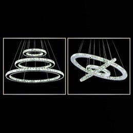 Luminária pendente de cristal regulável, lustre circular moderno, lâmpadas de iluminação, luminárias de teto redondas brancas frias com controle remoto