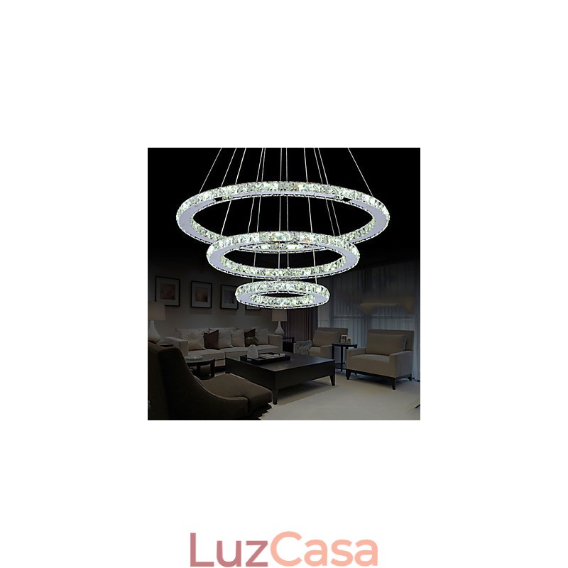 Luminária pendente de cristal regulável, lustre circular moderno, lâmpadas de iluminação, luminárias de teto redondas brancas frias com controle remoto
