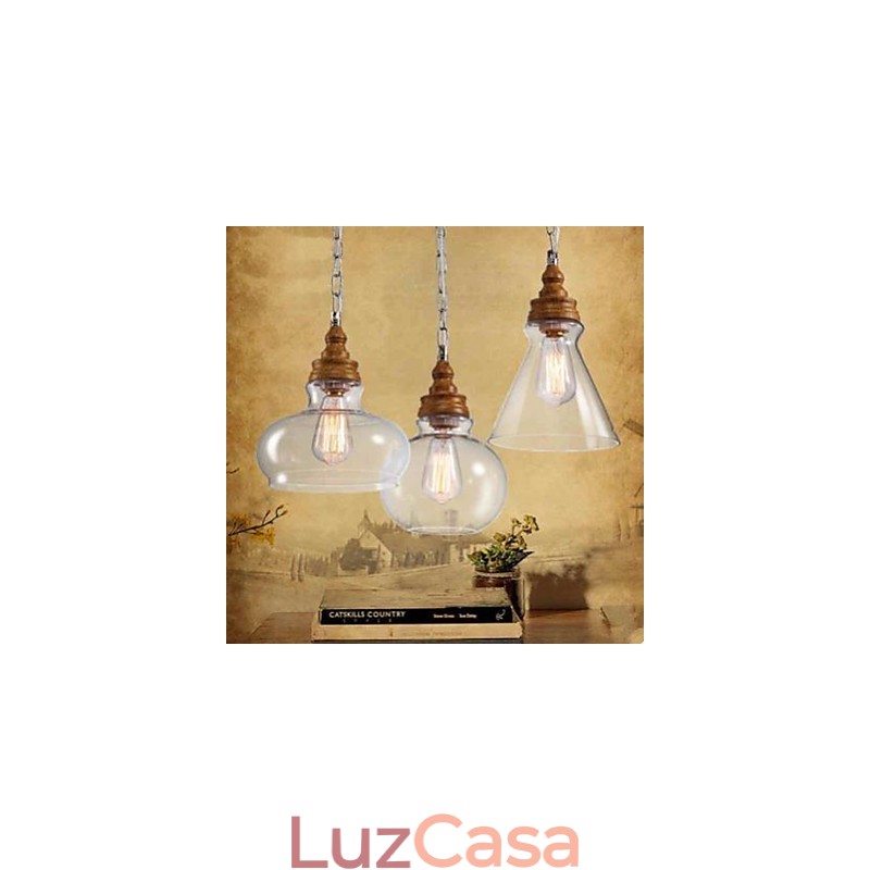 Lâmpadas e lanternas de iluminação de café com gota de cristal de grão de madeira