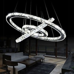 Luminária pendente de cristal regulável, lustre circular moderno, lâmpadas de iluminação, luminárias de teto redondas brancas frias com controle remoto