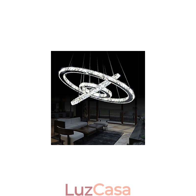 Luminária pendente de cristal regulável, lustre circular moderno, lâmpadas de iluminação, luminárias de teto redondas brancas frias com controle remoto