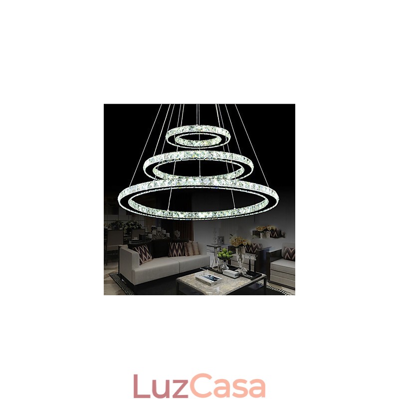 Luminária pendente de cristal regulável, lustre circular moderno, lâmpadas de iluminação, luminárias de teto redondas brancas frias com controle remoto