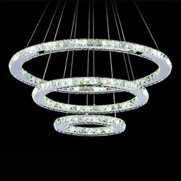 Luminária pendente de cristal regulável, lustre circular moderno, lâmpadas de iluminação, luminárias de teto redondas brancas frias com controle remoto