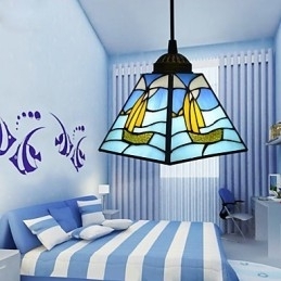 Vitral Contemporâneo E Contraído Mediterrâneo Único Cabeça Vela Linha Droplight Lâmpada Pendente Luz