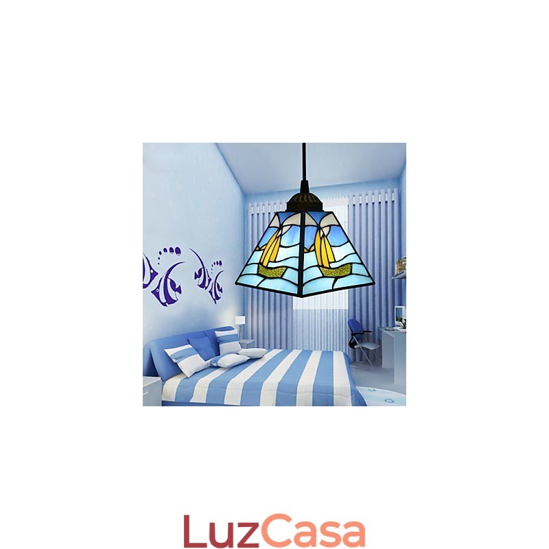 Vitral Contemporâneo E Contraído Mediterrâneo Único Cabeça Vela Linha Droplight Lâmpada Pendente Luz