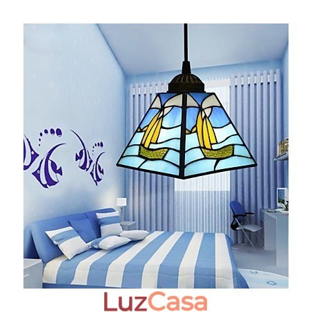 Vitral Contemporâneo E Contraído Mediterrâneo Único Cabeça Vela Linha Droplight Lâmpada Pendente Luz Vitral Contemporâneo E Contraído Mediterrâneo Único Cabeça Vela Linha Droplight Lâmpada Pendente Luz