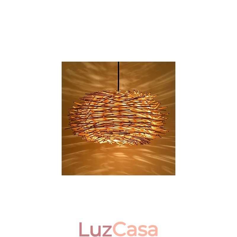 Lustre Mini Estilo Lanterna Madeira Bambu