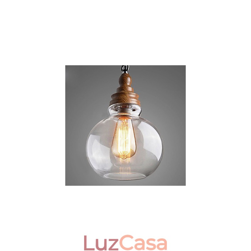 Luminária pendente de bola de cristal redonda de madeira vintage (diâm. 19 cm)