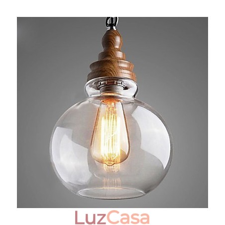 Luminária pendente de bola de cristal redonda de madeira vintage (diâm. 19 cm) Luminária pendente de bola de cristal redonda de madeira vintage (diâm. 19 cm)