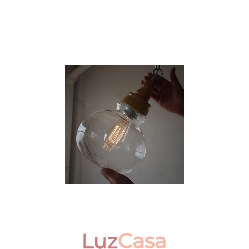 Luminária pendente de bola de cristal redonda de madeira vintage (diâm. 19 cm)