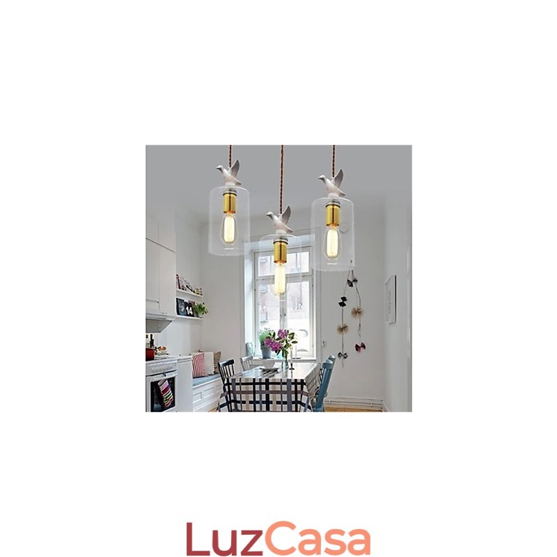 Lustre de vidro criativo com pingente de pássaro e cúpula de vidro