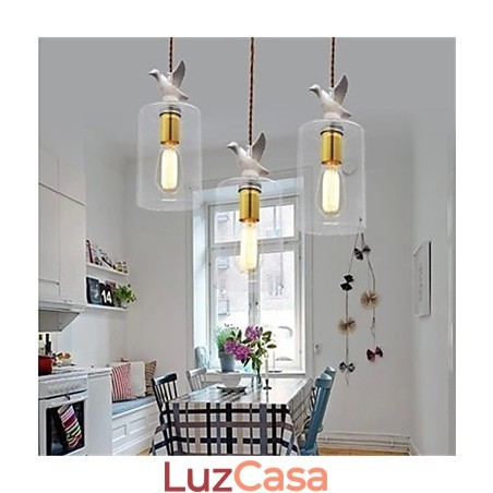 Lustre de vidro criativo com pingente de pássaro e cúpula de vidro Lustre de vidro criativo com pingente de pássaro e cúpula de vidro