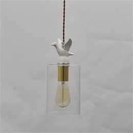 Lustre de vidro criativo com pingente de pássaro e cúpula de vidro