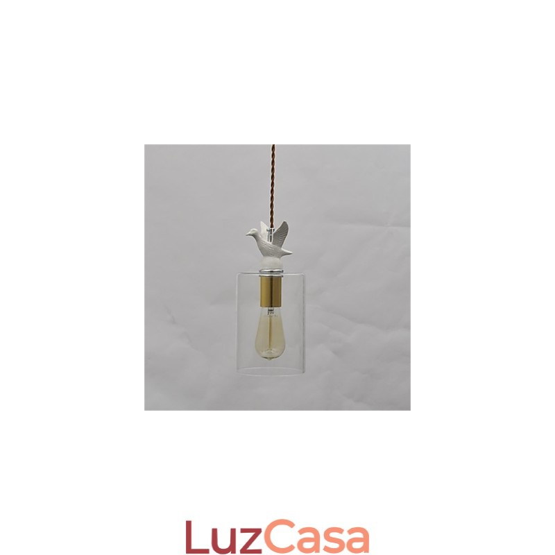 Lustre de vidro criativo com pingente de pássaro e cúpula de vidro
