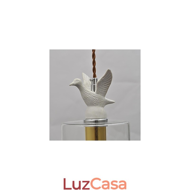 Lustre de vidro criativo com pingente de pássaro e cúpula de vidro