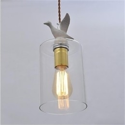 Lustre de vidro criativo com pingente de pássaro e cúpula de vidro