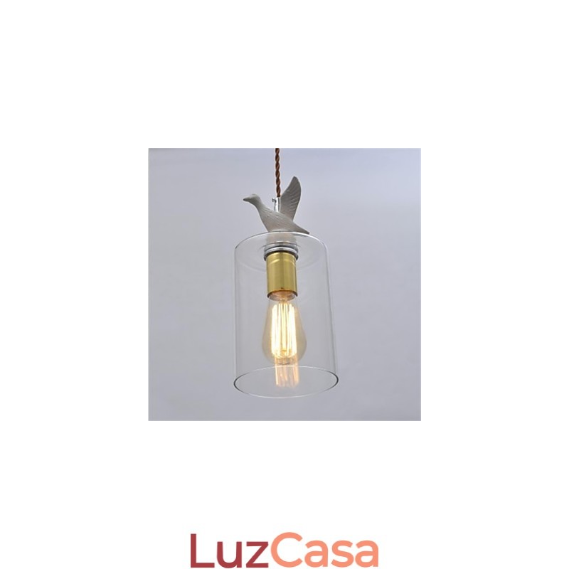 Lustre de vidro criativo com pingente de pássaro e cúpula de vidro