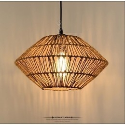 Luminária pendente vintage feita de corda com uma luz