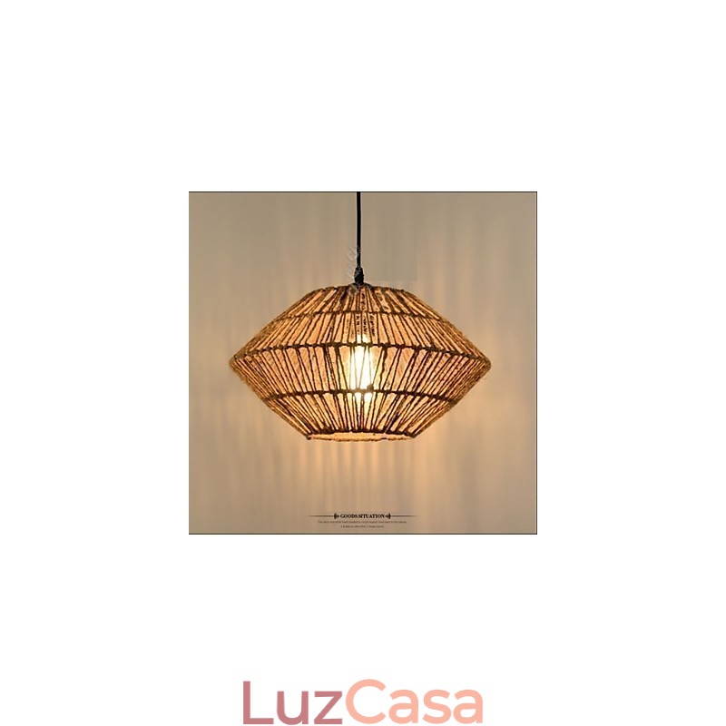 Luminária pendente vintage feita de corda com uma luz