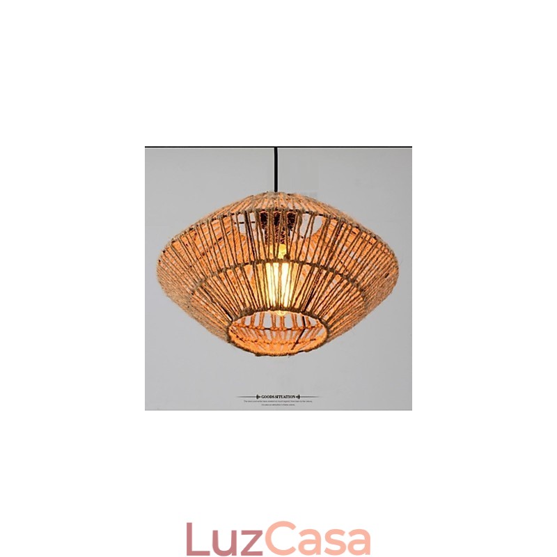 Luminária pendente vintage feita de corda com uma luz