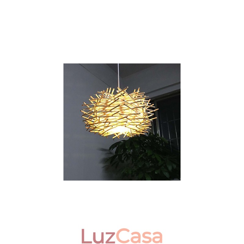 Droplight contemporâneo e contraído 1 luz de madeira tecida à mão