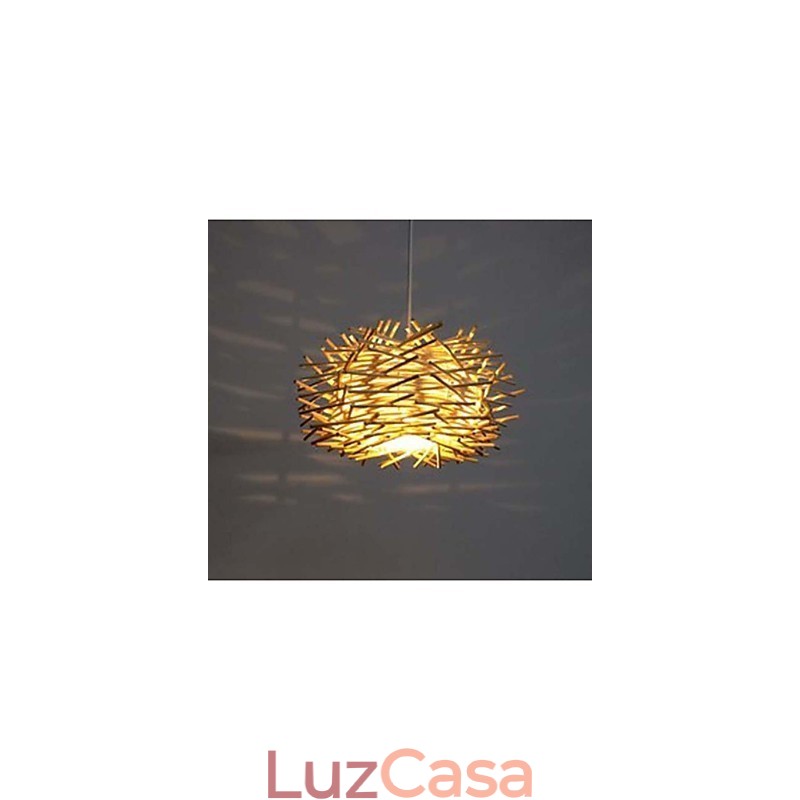 Droplight contemporâneo e contraído 1 luz de madeira tecida à mão