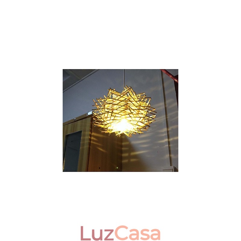 Droplight contemporâneo e contraído 1 luz de madeira tecida à mão