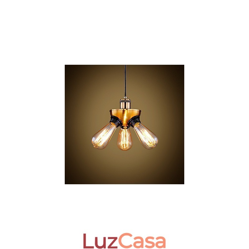 Lâmpada de luz suspensa de três pés com cabeça de cobre industrial americana