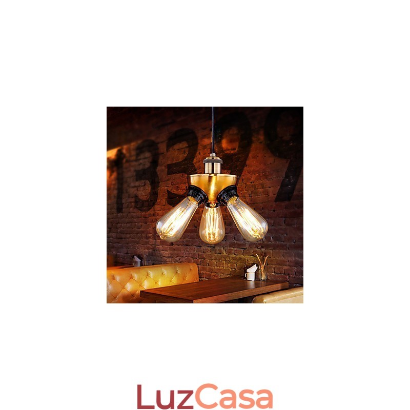 Lâmpada de luz suspensa de três pés com cabeça de cobre industrial americana