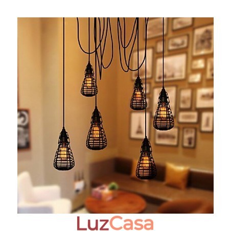 American Industrial Creative Restaurando Maneiras Antigas Gaiola de Ferro Forjado Lâmpada Droplight de Cabeça Única