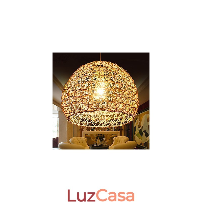 Lâmpada de teto suspensa de cabeça única moderna Rural Cany Art Woven Rattan