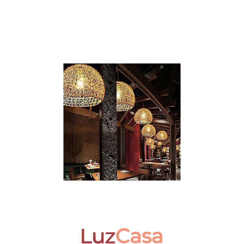 Lâmpada de teto suspensa de cabeça única moderna Rural Cany Art Woven Rattan