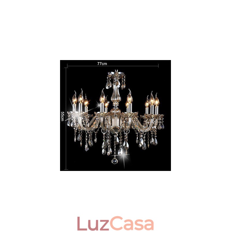 Lustre de cristal de luxo com 10 luzes, cor conhaque, lustre de cristal K9