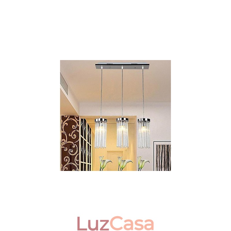 Luminária pendente moderna contemporânea de cristal cromado em metal