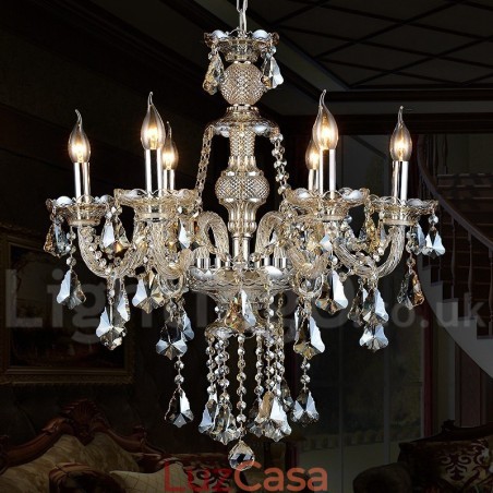 Lustre moderno de cristal K9 cor conhaque vintage retrô com 6 luzes Lustre moderno de cristal K9 cor conhaque vintage retrô com 6 luzes
